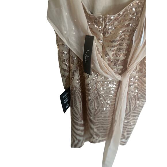 Lulus Women's M Champagne Sequin Asymmetrical Cami  Elegant Party Dress - Picture 12 of 14